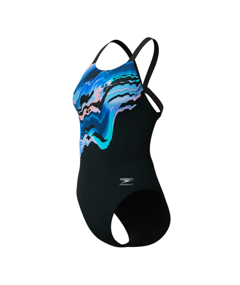 Speedo Dames Badpak Placement Printed Leaderback Zwart/Blauw - Image 7